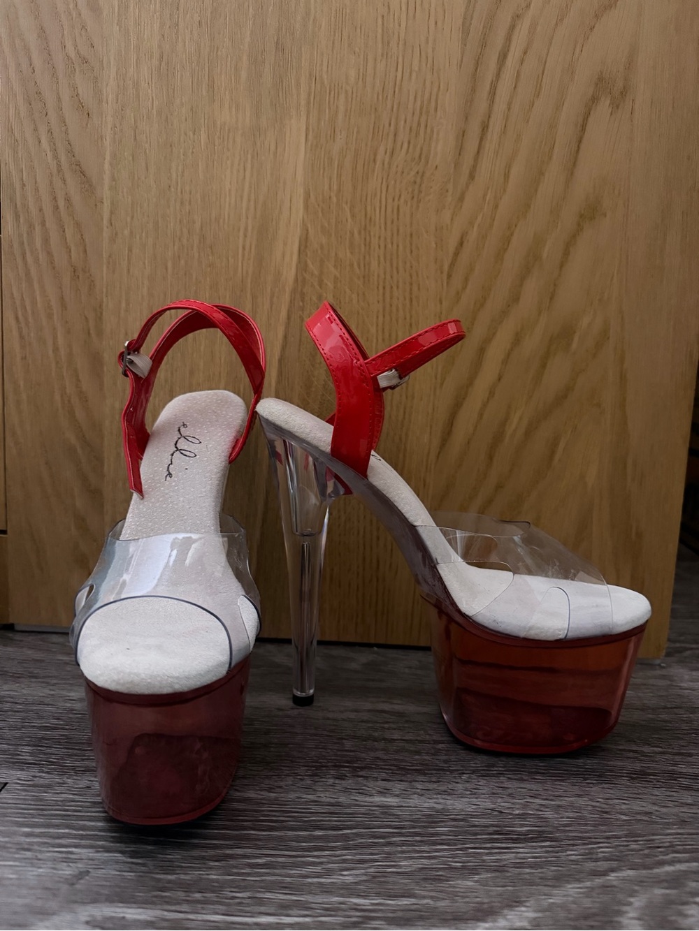 Ellie Red Clear Platform Heeled Sandals